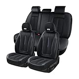 Coverado Funda Asiento Coche Cuero Delanteros y Traseros 4 Piezas, Juego Completo de Protectores de Asiento Cuero Impermeable, Universales Fundas para Asientos para camionetas SUV sedán, Negro