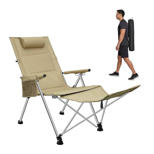 MKSY Adjustable Reclining Camping Chair with Foot Rest, 5-Position Folding Beach Lounge Chair, Supports 330 lbs, Includes Carry Bag