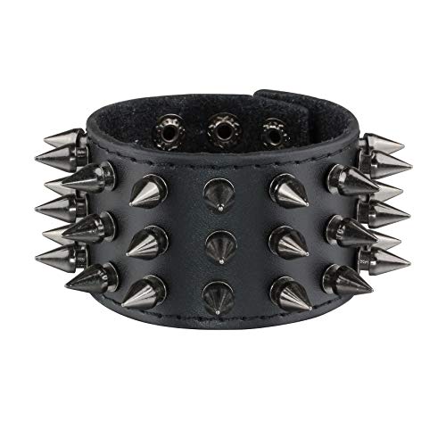 Pulsera Unisex de Cuero Negra con Tachuelas Punk Rock miniatura 2