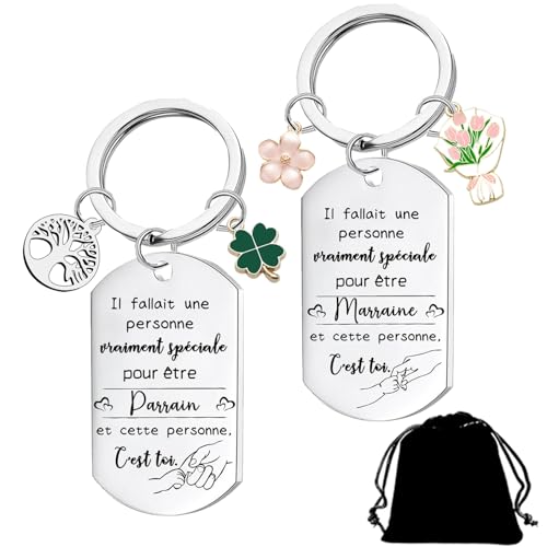 QTZXZX Cadeau Parrain Marraine bapteme Parrain Marraine Porte Clé Annonce Parrains Marraines Cadeaux Porte Clef Porte-clés comme Cadeau Baptême pour Parrains Marraines Demande (3)