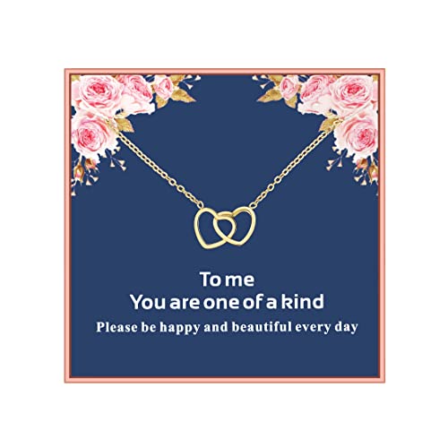 FANLANTEE Heart Necklace for Teen Girls,14K Gold Plated Necklace for Women,To me,You are one of a kind,Unique Gifts with Gift Message Card for Women Teen Girls