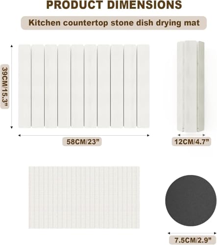 Miniatura 3 de Alfombrilla De Secado De Piedra Diatomita Para Cocina Tapete Absorbente Plegable Antideslizante, Alfombra De Secado Ultrabsorbente Para Platos, Vasos, Alfombra Encimera Grande 59 39 Cm