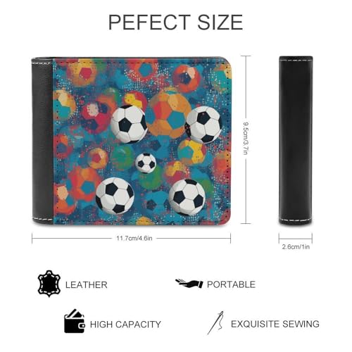 Men's Leather Wallet Bifold Wallet for Men Colorful Football Slim Wallet with Multiple Card Classic Passcase Mens Card Holder2