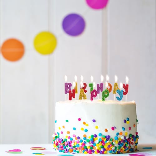 TRENDHAUS 963840 - Birthday Fun świece z napisem "Happy Birthday", ok. 6 do 7 cm, błyszczące świece urodzinowe z wosku parafinowego, przeznaczone do kontaktu z żywnością