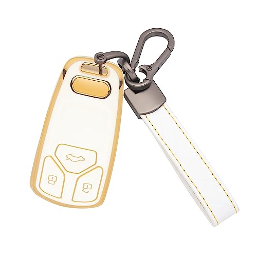 x xotic tech 2Pcs White Soft TPU 3-Button Full Protection Smart Remote Control Key Fob Cover Shell Case Holder w/Keychain Compatible with Audi A4 A5 A6 A7 A8 Q5 Q7 R8 RS RS4 RS5 RS7 S4 S5 S6 S7 S8 SQ5