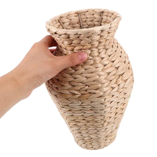 Jarrón de paja beige vintage resistente para decoración de mesa boho 5
