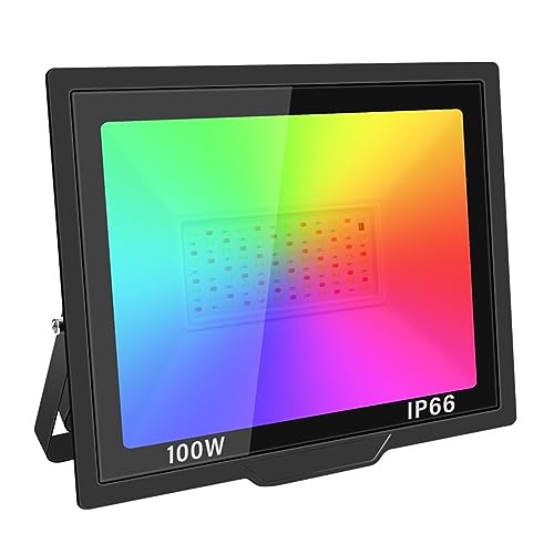 Projecteurs LED RVB 100W DELURA avec télécommande pour éclairage extérieur de jardin et terrasse