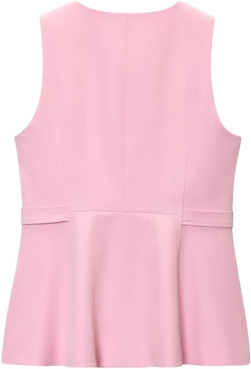 Womens Solid Color Vest Set Sleeveless Waistcoat and Flared Long Pants Summer Daily Outwear