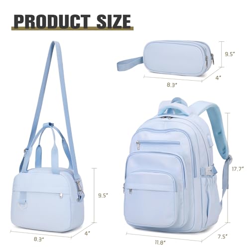 Backpack for School Girls Boys, College Backpack with Lunch Bag Pencil Case for Teens Kids Elementary Middle High School, Casual Multi-Pocket Travel Daypack with USB Port for Women Men Blue2