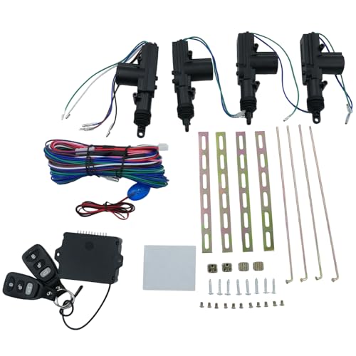 REVOTUNE Universal 4PCS Car Power Door Lock Actuator Kit with 2 Remote Controls 12V Keyless Entry System for Central Locking Conversion - Black