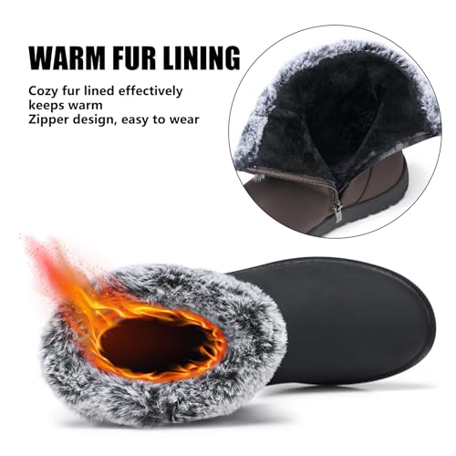 TEMOFON Women Winter Boots Waterproof: Fur Lined Ankle Booties, Wide Width Snow Boots, Warm Comfy, Walking Soft Winter Shoes Size 5-114