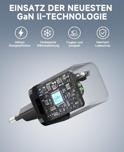2Pack USB C Ladegerät 65W,GaN USB C Netzteil PPS Schnellladegerät für MacBook Pro/Air,PD Ladegerät mit USBC Ladekabel 2M for iPhone 17ProMax/17,Galaxy,Pad Pro/Air,Laptop,Schwarz