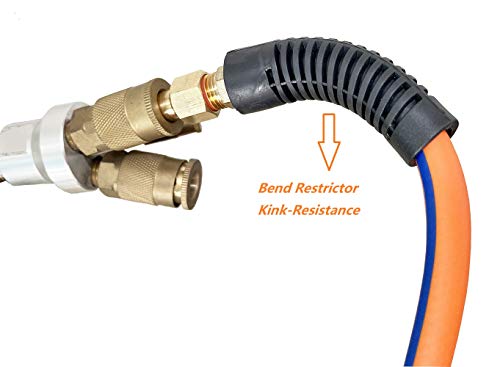 SANFU Hybrid Air Hose 1/4-Inch x 25ft 300 PSI Heavy Duty, Lightweight, Kink Resistant, All-Weather Flexibility with Brass Quick Coupler and Plug, Bend Restrictors, Orange(25\')