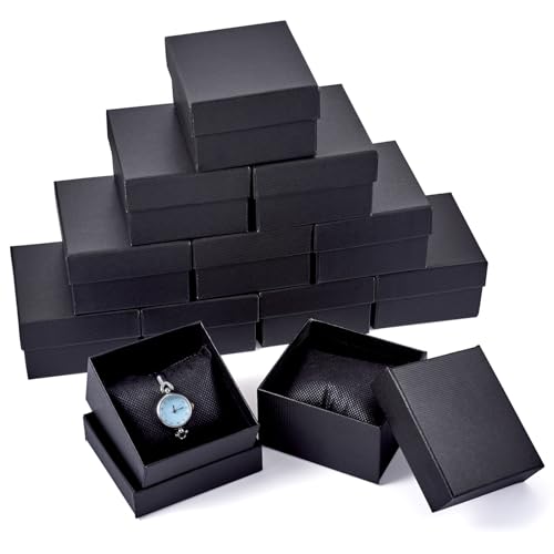 Craftdady Juego de 12 cajas de regalo de cartón para joyas con almohadilla   Cajas de almacenamiento y embalaje rectangulares para relojes, pulseras, collares   Negro