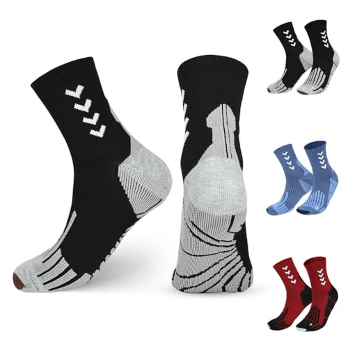 OFFCUP Compression Sport Running Socks, 3 Pairs Athletic Socks for Men Women with Cushion, Crew Sock with Arch Support for Trainer Running Sports Hiking Outdoors, UK 7-12