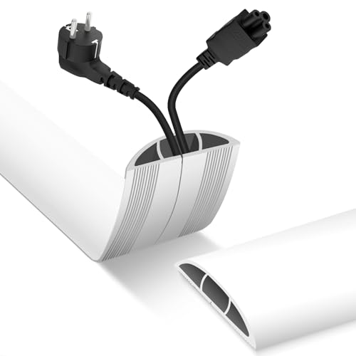 Image of Floor Cord Cover, Cable Protector, 0.63W x 0.31H inches, Wire Cover for Extension Cords, Floor Cable Covers Prevent Cable Trips (White, 50-10 Feet)