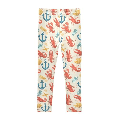 Anchor Red Lobster Girls' Leggings Toddler Doodles Sea Green Kids Yoga Pants Dance Active Tights 4T2