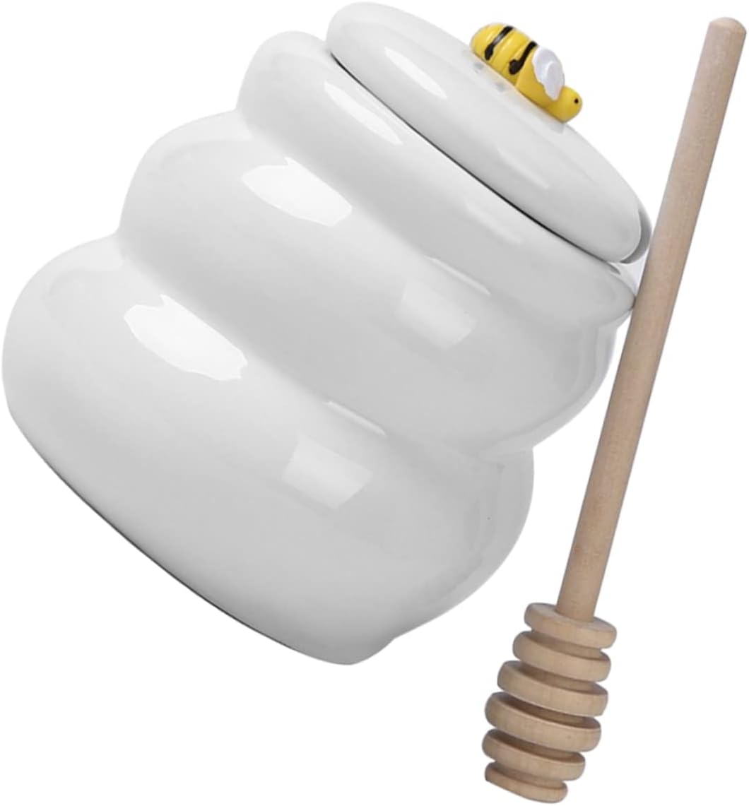 Cabilock Organic Honey Jar Stirrer Ceramic Honey Pot for Kitchen for Family Friends