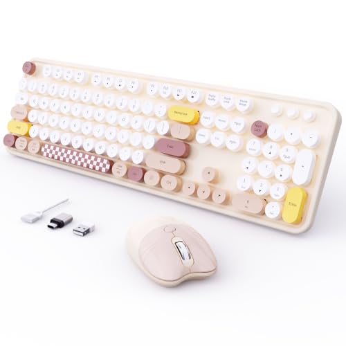 Wireless Keyboard and Mouse, 104 Keys Full Size Typewriters Coffee