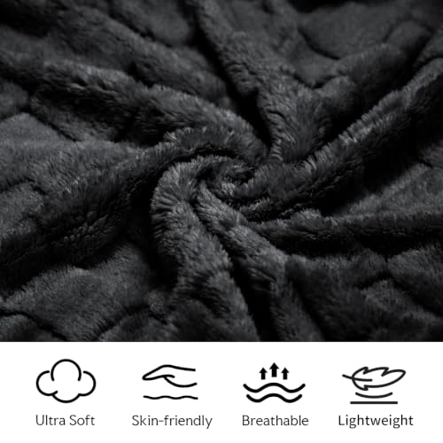 NovaSunrise 3 Pack Fleece Throw Blankets 50x60 Inches - 300 GSM Soft Plush Flannel for Couch Sofa Bed, Lightweight Warm 3D Checkerboard Design, No Shedding No Pilling Throw (Black) - Image 2