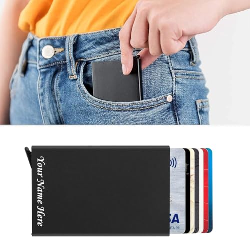 Image of FELSTAR Customized /Personalized Name Engraved Card Holder RFID Blocking Aluminum Pop Up Smart 6-7 Credit /Debit ATM Wallet for Men's and Women's Corporate Gift for Employees (Customised)