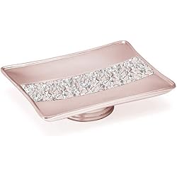 Zahari Home Sinatra Soap Dish Unique Design Stylish Bling Glass Mosaic Décor Soap Bar Holder, Blush