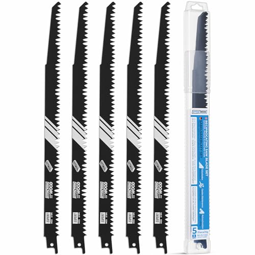 EffektWerk - Lames de scie sabre pour bois - 5 pièces - Lames de scie sabre en acier HCS 12 / 300 mm pour la coupe du bois et du plastique - 6 TPI (dents par pouce)