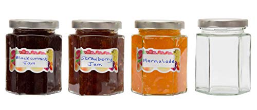 Better Bottles 8oz Jam Jars with Lids and Sticker Labels, 24 Pack, Reusable Hexagonal Canning Storage for Preserves, Jelly, Herbs, and Spices, Clear Glass