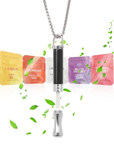 TSKER Rauchentwöhnung Hilfsmittel Kette + 15 Nikotinfreie Filter(Orange + Blaubeere + Erdbeere + Zitrone), Raucherentwöhnungspfeife mit Atemwiderstand, mit Echtem Rauchgefühl (Obsidian)