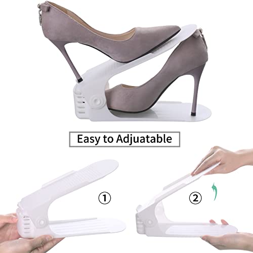 Antigo Shoe Slots Organizer，20 Pcs Adjustable Shoe Stacker For Closet Organization, Double Deck Shoe Rack Holder Storage Space Saver (White) #TOP2