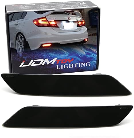 iJDMTOY Smoked Lens 60-SMD LED Bumper Reflector Lights Compatible With 2013-2015 Honda Civic Sedan, Function as Tail, Brake & Rear Fog Lamps