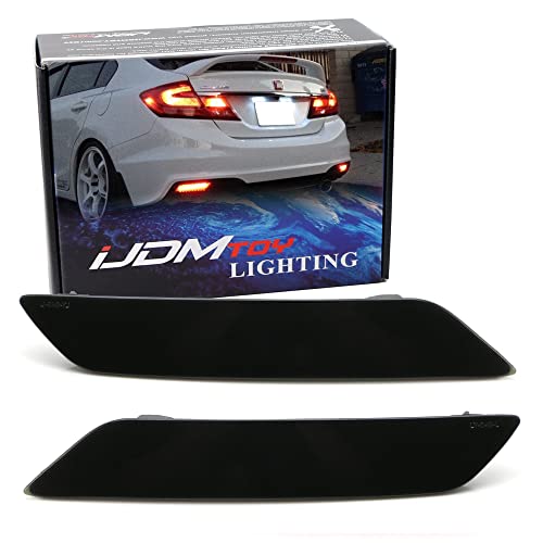 Ijdmtoy Smoked Lens 60-Smd Led Bumper Reflector Lights Compatible With 2013-2015 Honda Civic Sedan, Function As Tail, Brake & Rear Fog Lamps #TOP1