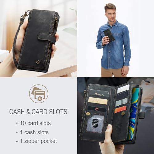 Coque Xiaomi Redmi Note 9 Pro Max étui portefeuille magnétique avec poche zippée