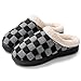 UBFEN Mens Womens Slippers Classic Plaid Winter Warm with Memory Foam Fluffy House Shoes Platform Indoor Bedroom A Black Grey 13-14 Women/11-12 Men