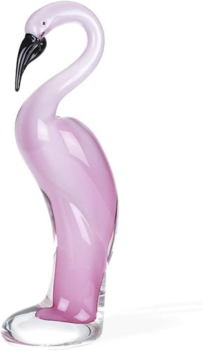 Badash Figura de flamenco rosa de cristal estilo Murano, 13 pulgadas de alto, diseño decorativo y hecho a mano, para decoración del hogar e idea de