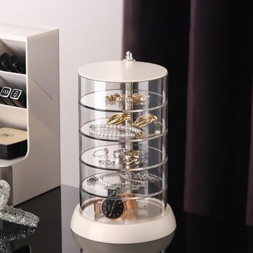YIEZI 360° Rotating Hair Accessories Organizer, Clear 5-Layers Acrylic Jewelry Box, Bathroom Containers for Headband, Bows, Hair Tie, Cotton Swab Organization for Preppy Women