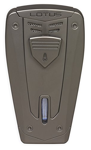 Lotus Fusion Cigar Lighter with Triple Pinpoint Torch Flames, Single Action Ignition, All Metal Housing, Fold-Out Cigar Punch, Large Flame Adjuster (Gunmetal Matte)