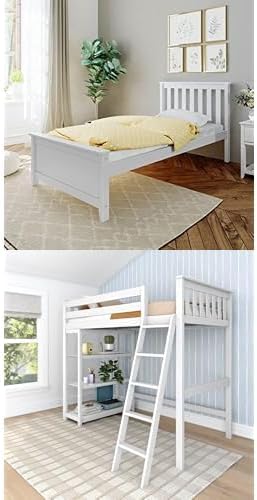 Max & Lily Litera clásica en forma de L individual sobre individual, con estantería, color blanco