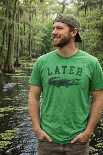 Mens Later Alligator T Shirt Funny Gator Joke Saying Tee for Guys Funny T Shirts Sarcastic Apparel for Men Cool Animal Short Sleeve Novelty Tees for Guys Green - XL
