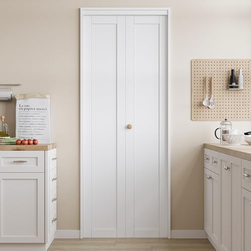 Puertas plegables para despensa/clóset, 24" x 80" con núcleo sólido y kit de herrajes, interior, superficie pintable e impermeable, fácil instalación miniatura 2