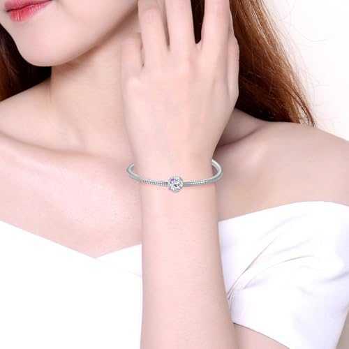 Image of Birthstone Charm 925 Sterling Silver Charms fits Bracelets and Necklace Pendant Bead Happy Birthday Charms Jewelry Present for Women Family Friends