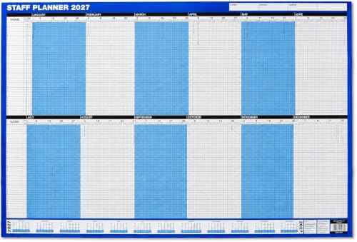 Image of 2027 Staff Year Planner Wall Calendar | Up to 40 Staff Members | Double Sided 2027 Year Planner | Includes Dry Wipe Marker & Stickers | 91cm x 61cm
