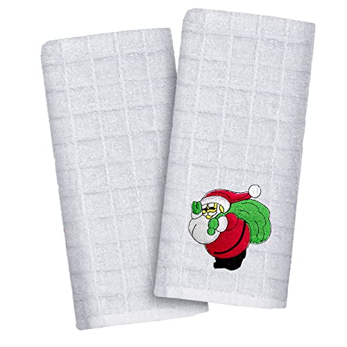 Westlane Linens Christmas Hand Towels 40x64 cm, Gift Ribbon Pack, 100% Cotton Embroidered (Red Santa, Pack of 2)