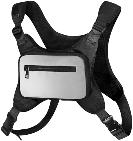 Chest Pack - Reflective Running Vest for Men, Water Resistant Phone Holder with Extra Storage, West Slope Running Gear Bag Chest Pack Workout Equipment, Black