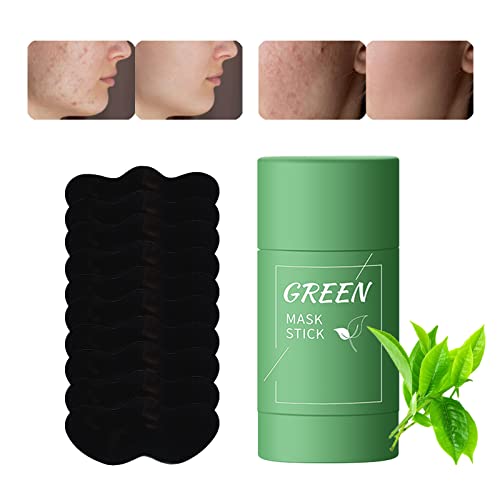 Green Tea Cleansing Mask Stick,Green Tea Mask Stick with Nose Blackhead Remover Strip,Deep Pore Cleansing,Face Moisturizing,Purifying,Reduce Blackheads,Green Clay Mask (1Pcs with Remover Strip)