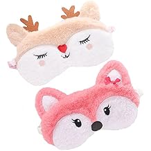 2 Pack Cute Animal Sleep Mask for Girls Cute Cartoon Fox Elk Soft Plush Blindfold Sleep Masks Eye Cover for Women Girls Travel Nap Night Sleeping