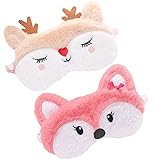 Let Party 2 Pack Cute Animal Sleep Mask for Girls Cute Cartoon Fox Elk Soft Plush Blindfold Sleep...