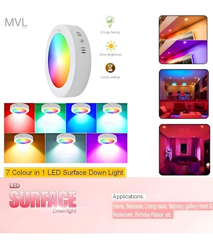 Image of MVL 9 Watt 7 in 1 Multicolour Surface Panel Led Light (Red /Pink /Blue /Yellow /Violet /Green /Sky Blue /White) Pack of 10(Aluminium)