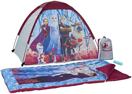 Exxel Outdoors Disney Frozen 2 Kids Camp Set - Tent, Backpack, Sleeping Bag and Flashlight - 4 Piece Indoor/Outdoor Frozen 2 Kids Set,Multi