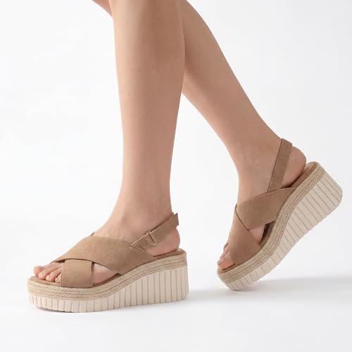 Image of VICKI.VICKI Women's Raffia Platform Sandals, Open Toe Wedge Slides